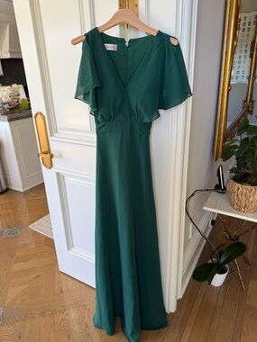 JJs House Deep Green V-Neck Flutter Sleeve Maxi Gown